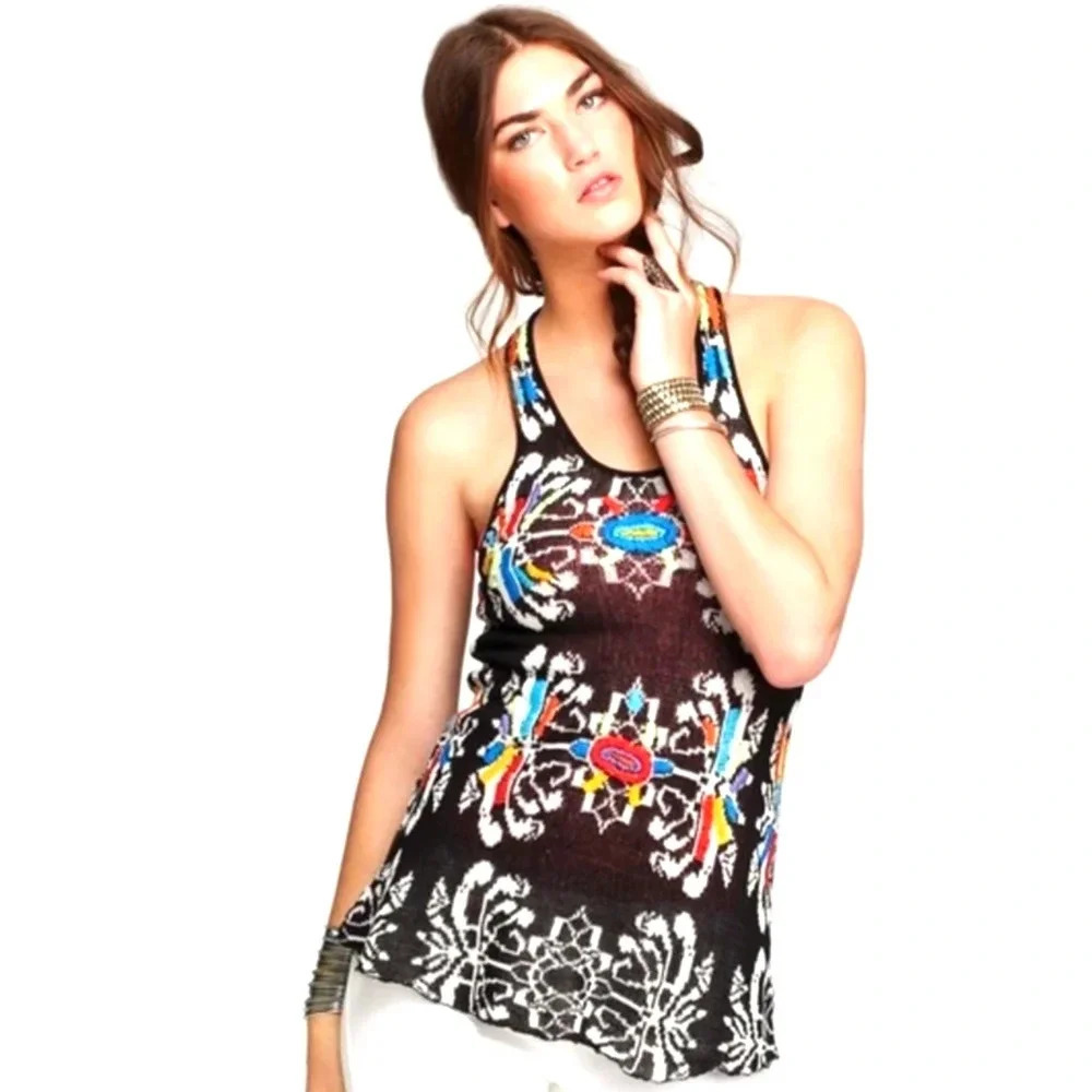 Free People Flower Power Tunic Black Top